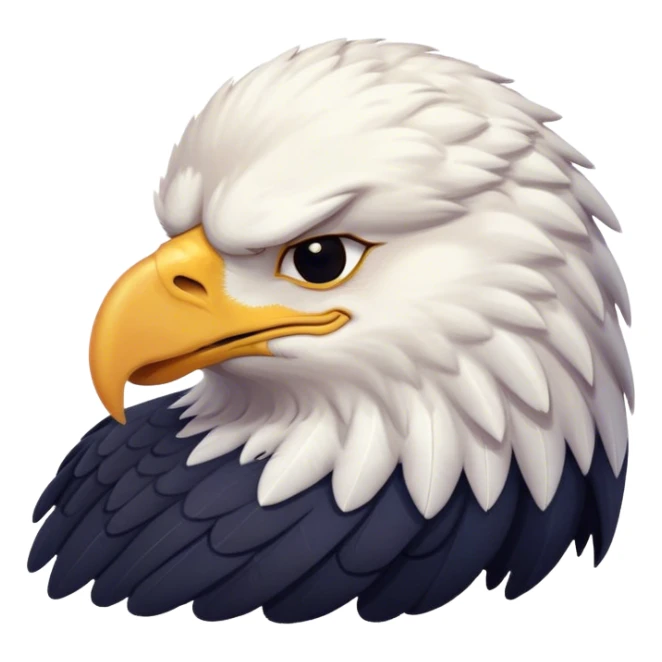 Meme-Worthy Cute Sleeping American Eagle Portrait Emoji, Head resting peacefully with a contented smile, showcasing a broad, stately form with eyes gently closed in serene slumber and a striking contrast of white head and dark body, Simplified yet adorably endearing features, highly detailed, glowing with a soft, drowsy majestic light, high shine, relaxed and utterly lovable, stylized with an air of playful laziness, soft glowing outline, capturing the essence of a sleeping American eagle that feels destined to become the next viral icon of adorable rest! sticker