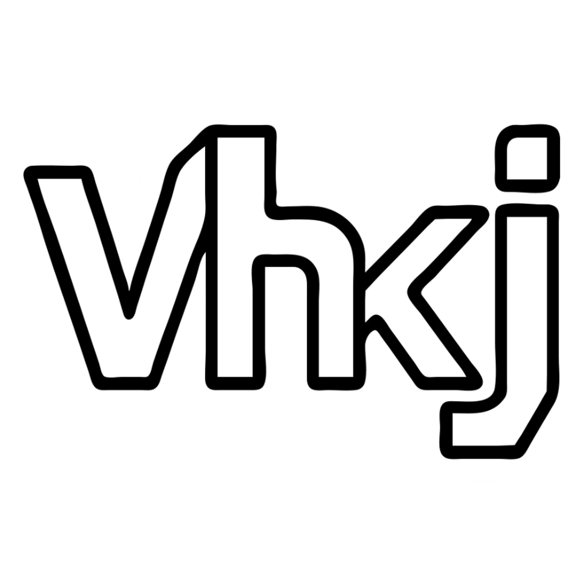 the letters 'Vhkj' in a geometric icon style, sharp edges, abstract shapes, tech-inspired sticker