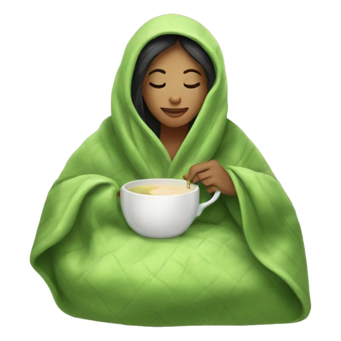 Woman drinking matcha in cozy blanket  sticker
