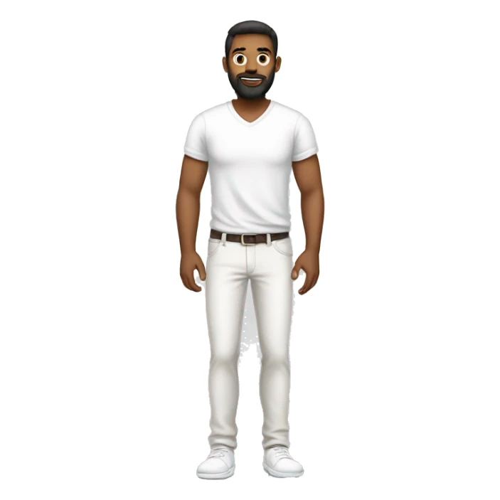 A guy with a beard standing and wearing white pants and white tshirt and shoesless sticker