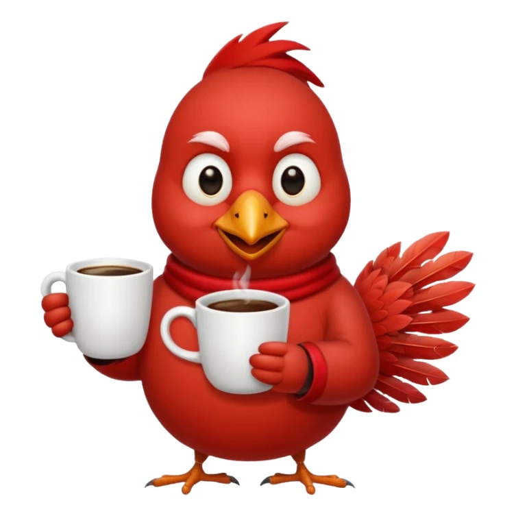 Happy cardinal bird with a cup of coffee sticker
