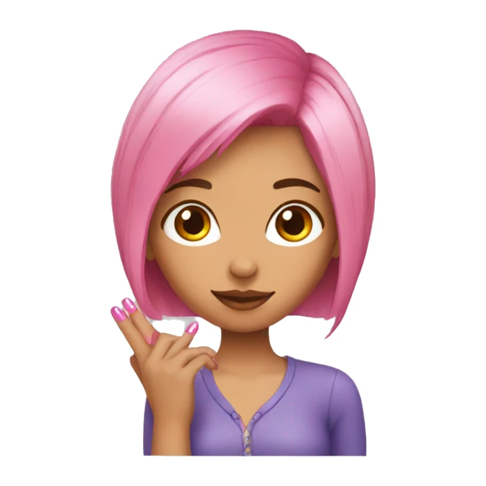 A girl with pink hair showing nails sticker