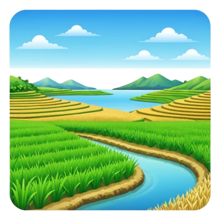 Make an emoji of a landscape with the sea and rice fields sticker