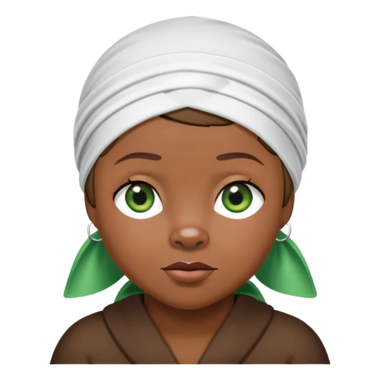 Sweet brown bear with green eyes in a stylish white durag head wrap, cool expression, iOS emoji style sticker