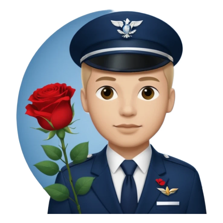 Homme avec bouquet fleurs blanches, avec uniforme bleu foncé cravate rouge comme Air France  sticker