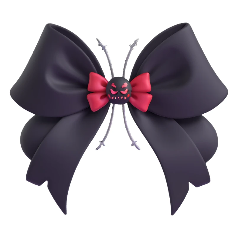 3D emoji gothic bow with black velvet, silver spider brooch, and dark red accents sticker