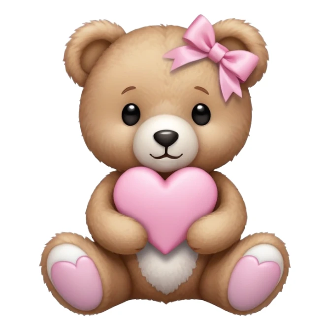 Teddy bear holding white heart with a pink ribbon around it sticker