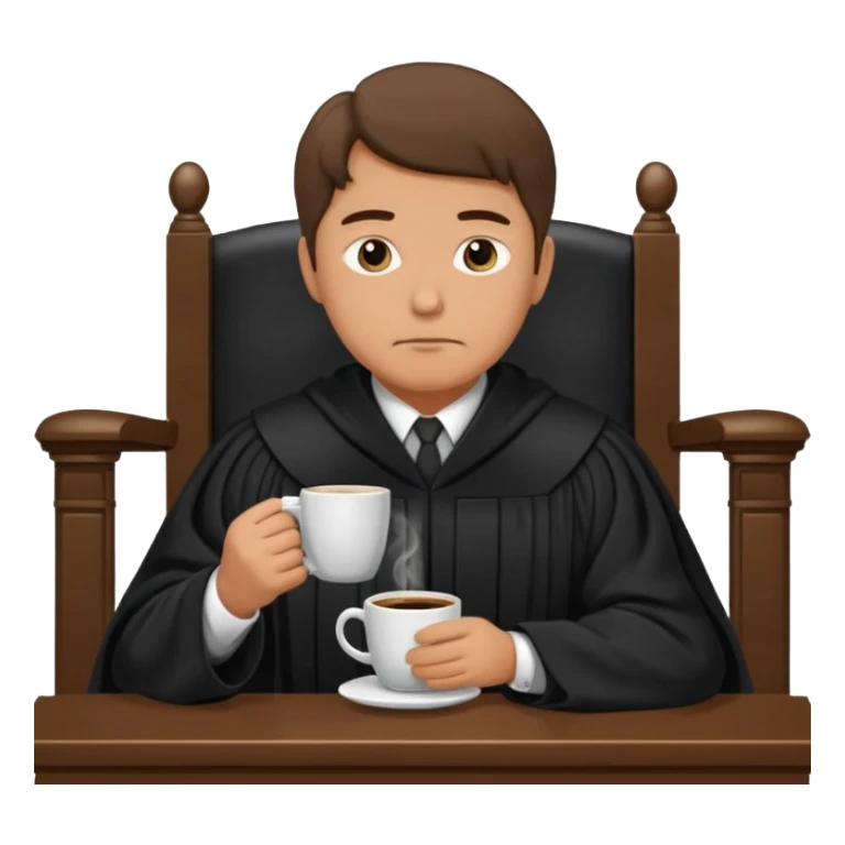 Sleepy judge sipping coffee in court sticker