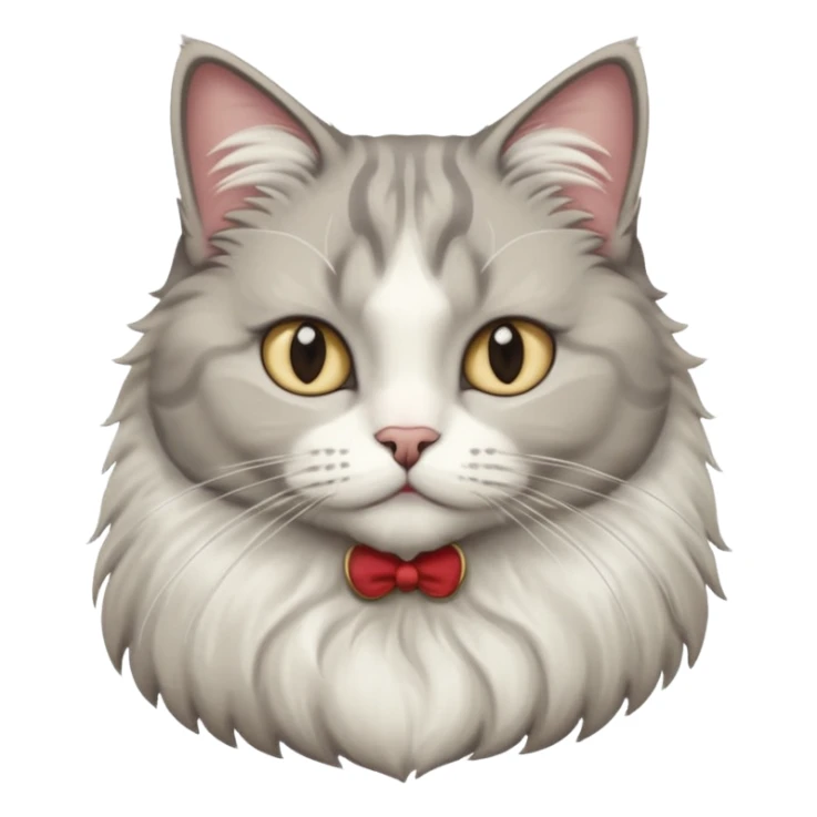 a very fluffy big grey and white cat sitting regally sticker