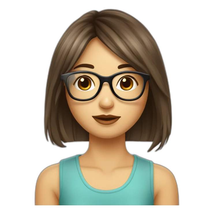 Fille avec lunette brune cheveux mi long frange rideau sticker