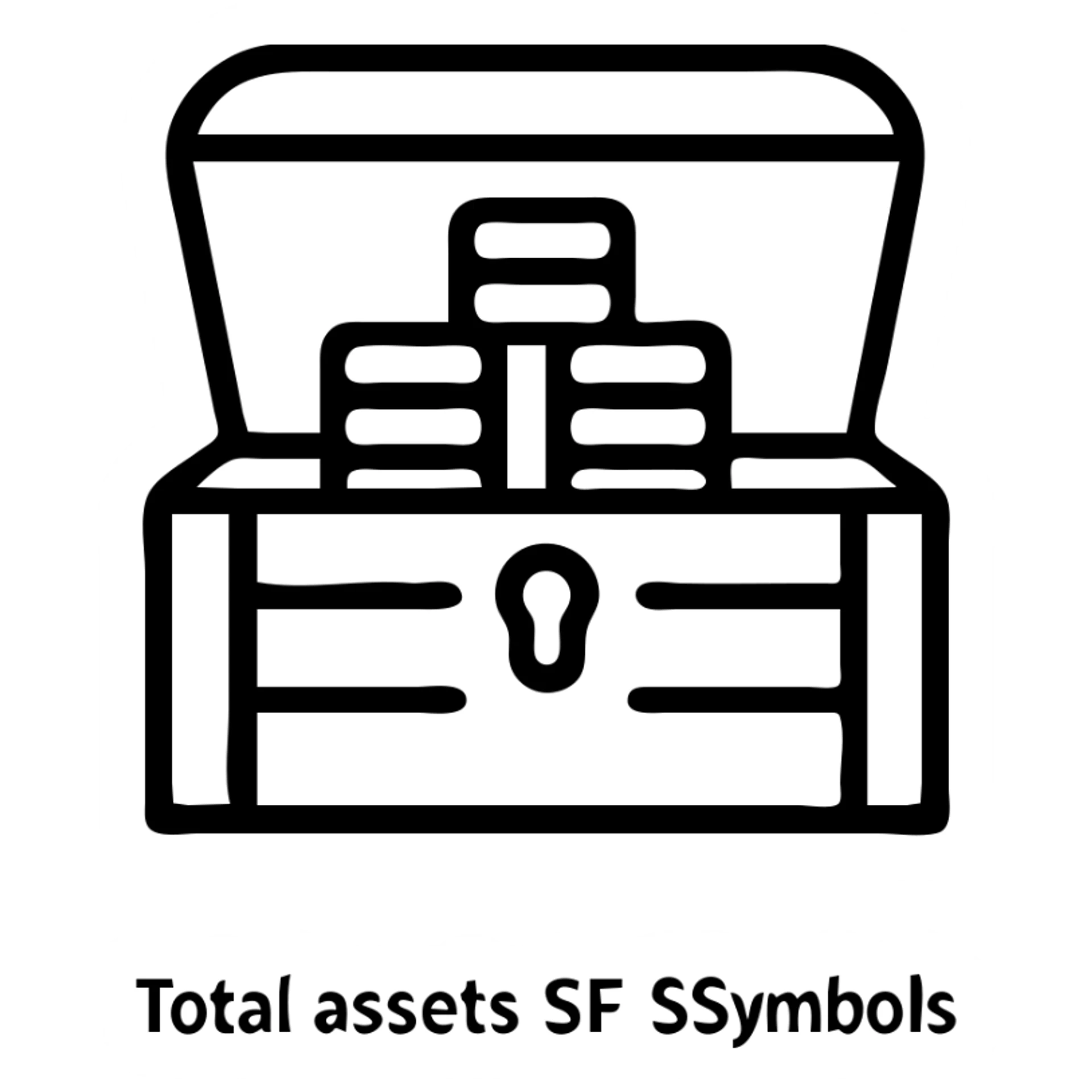 minimalist outline icon representing total assets, treasure chest with coins sticker