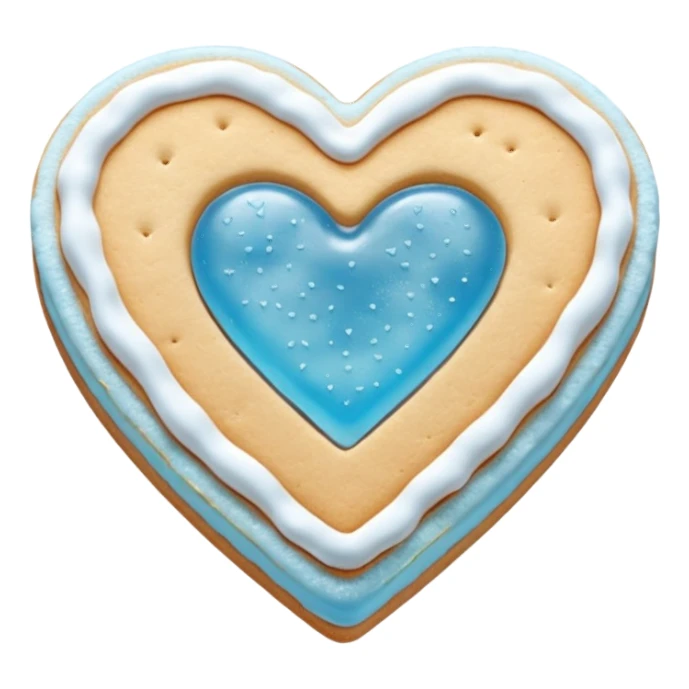 Realistic shortbread cookie in the shape of a heart with light blue jelly middle filling and sprinkled powder sugar on top. sticker