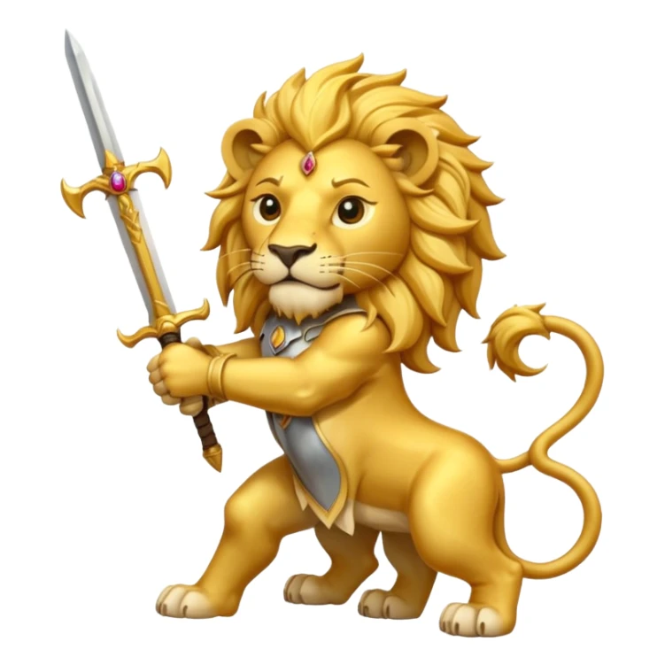    Please create a golden lion holding a curved sword with the half sun on top of the lion’s back? sticker