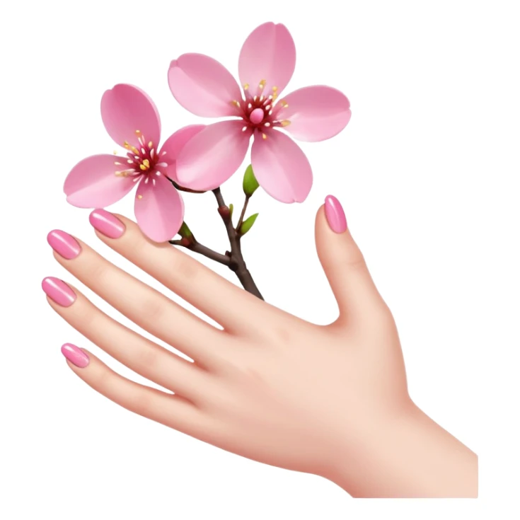 hand with shiny natural nails and a small cherry blossom sticker