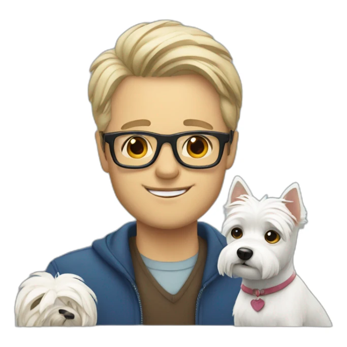 Man with glasses anda with westie dog girl sticker