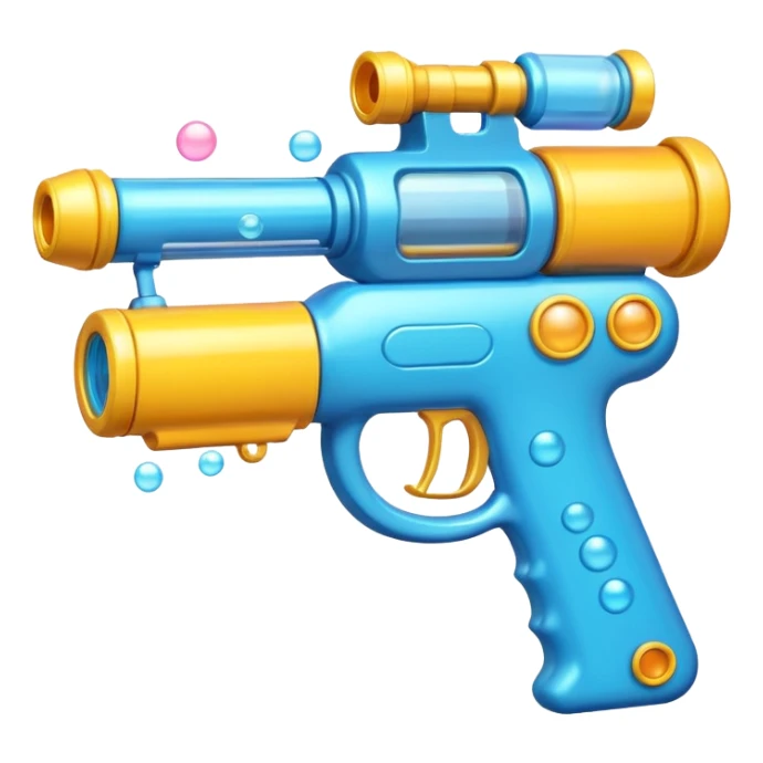 foam blaster gun object icon, shoots bubbles and foam, glossy plastic, colorful design, 3D cartoon, mobile game icon style, centered, clean background, soft shadow, no text, no watermark
 sticker