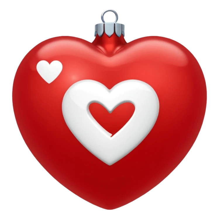 red Christmas heart-shaped ball with white "S" logo sticker