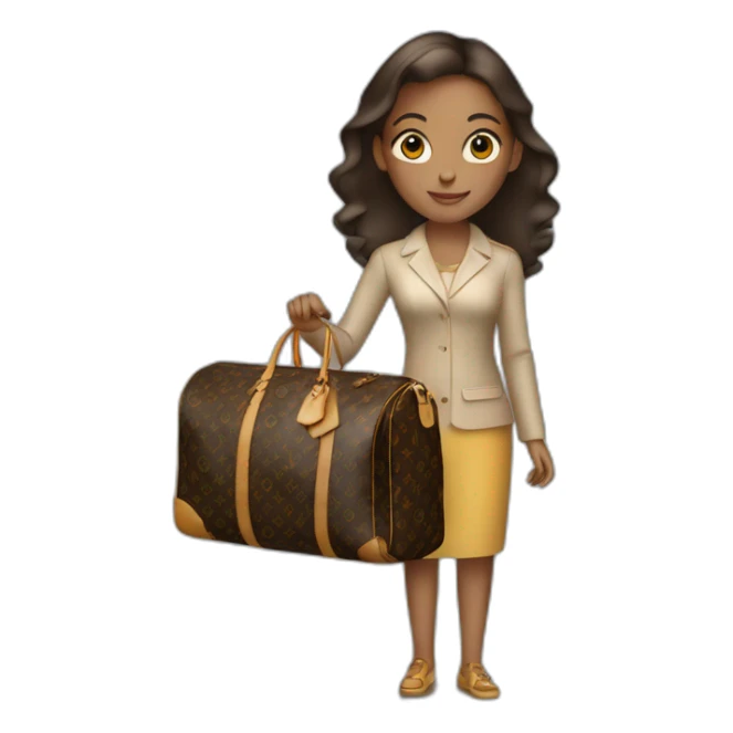 woman holding louis Vuitton travel bag with wheels sticker