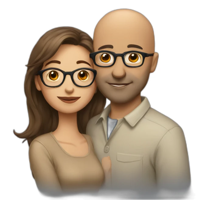 brown haired woman kissing bald man with glasses sticker