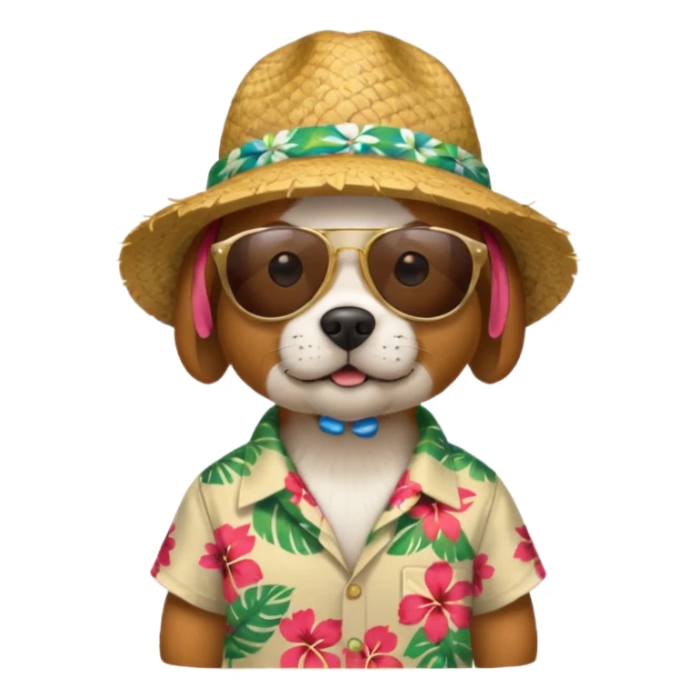 dog with sunglasses and straw hat, hawaii shirt sticker