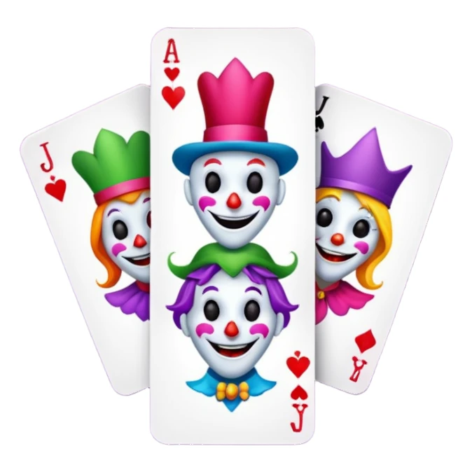 3 poker cards, with crazy colorful human jolly jokers inside sticker