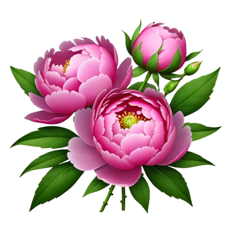 bouquet pink Peony, luxuriant, stem, leaf, bud sticker