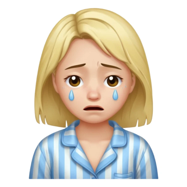 Girl crying alone in her pajamas  sticker