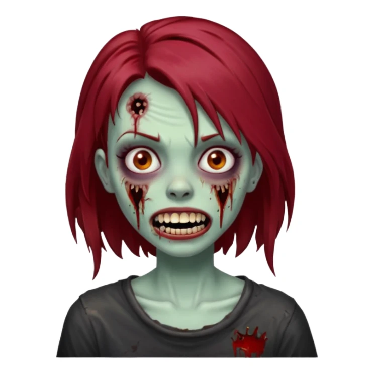 A zombie girl with dark red mid length  hair with grills  sticker
