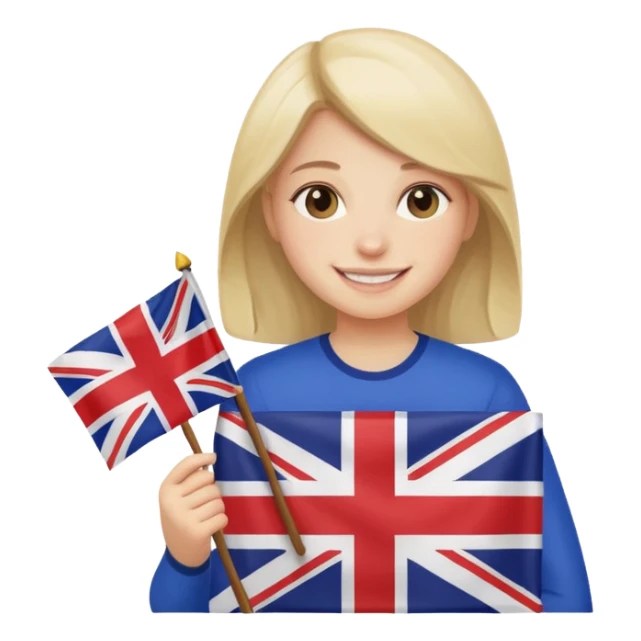 A girl from prestigios school holding British flag sticker
