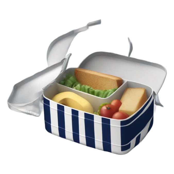 Lunchbox with white and navy stripes sticker