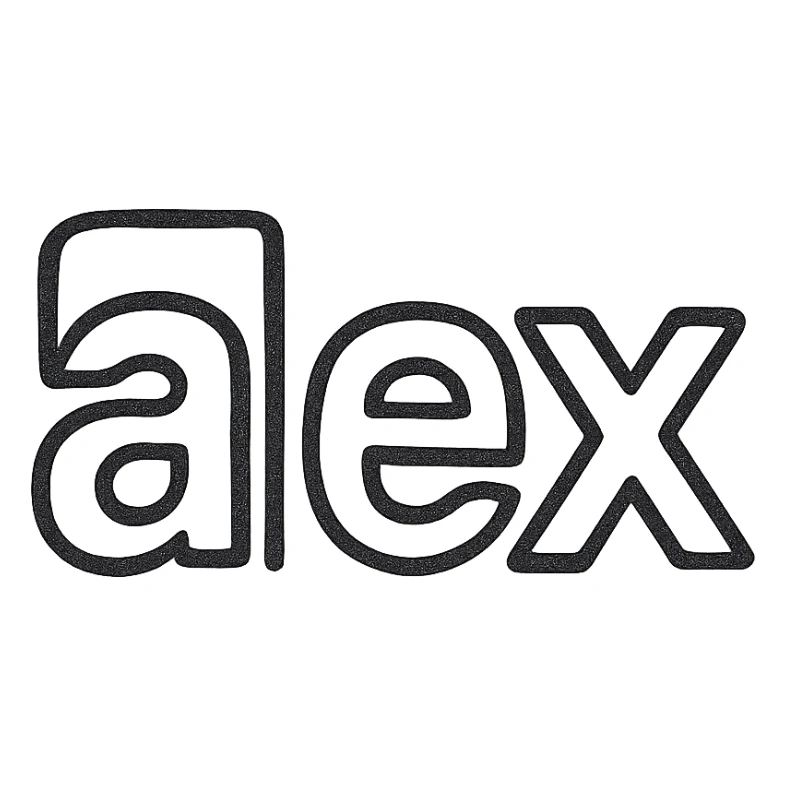 the name 'alex' in a geometric icon style, bold shapes, simple, suitable for logo sticker
