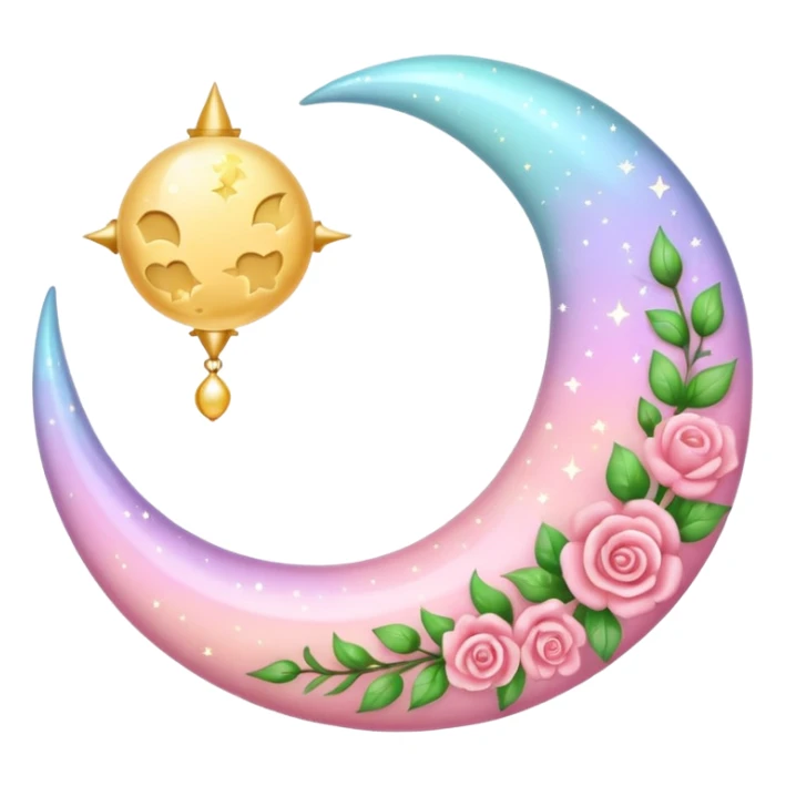 Rosy shiny glossy sparkly romantic pastel crescent damask moon sticker