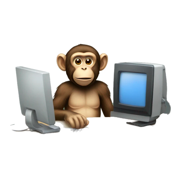 A monkey at a computer. There's a lot of money next to it. sticker