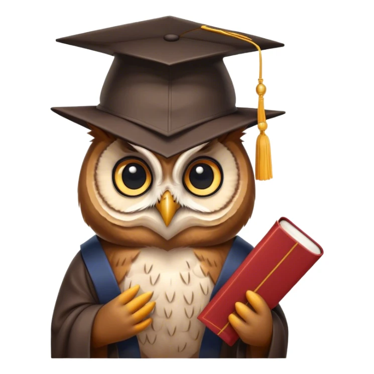 Owl smiling with graduation hat and diploma in claws sticker