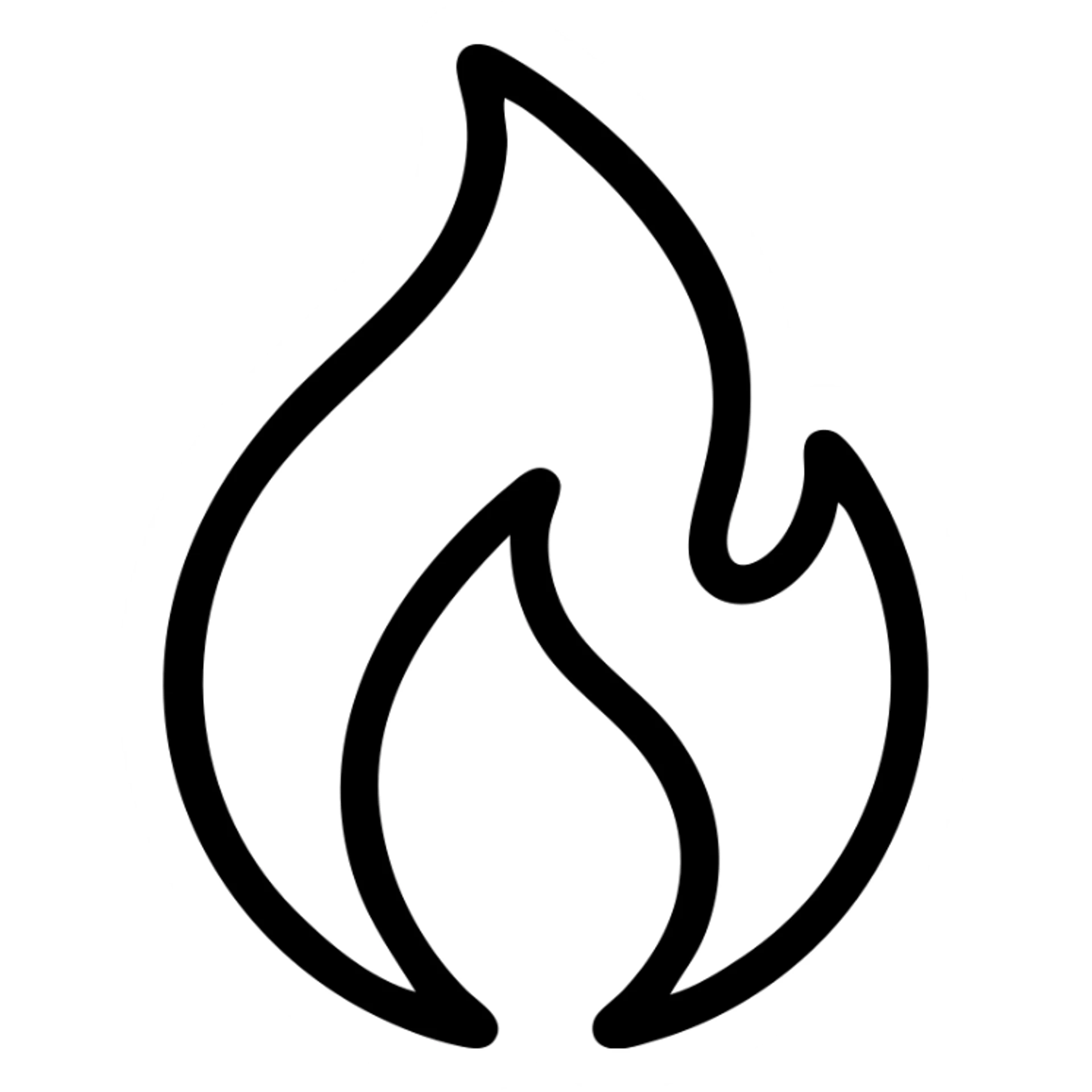minimalist flame icon, thick black outline, no fill sticker