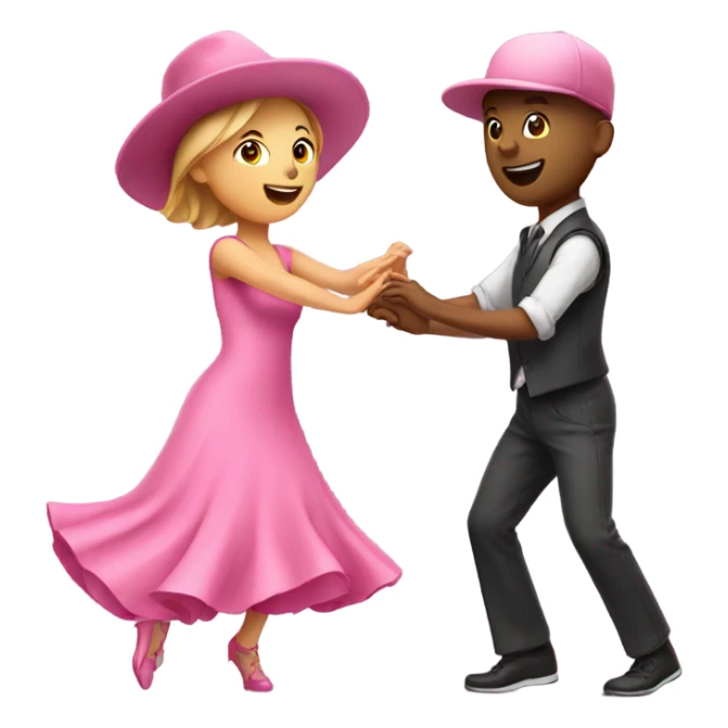 A girl dancing in a pink dress with a guy dancing in a pink hat sticker