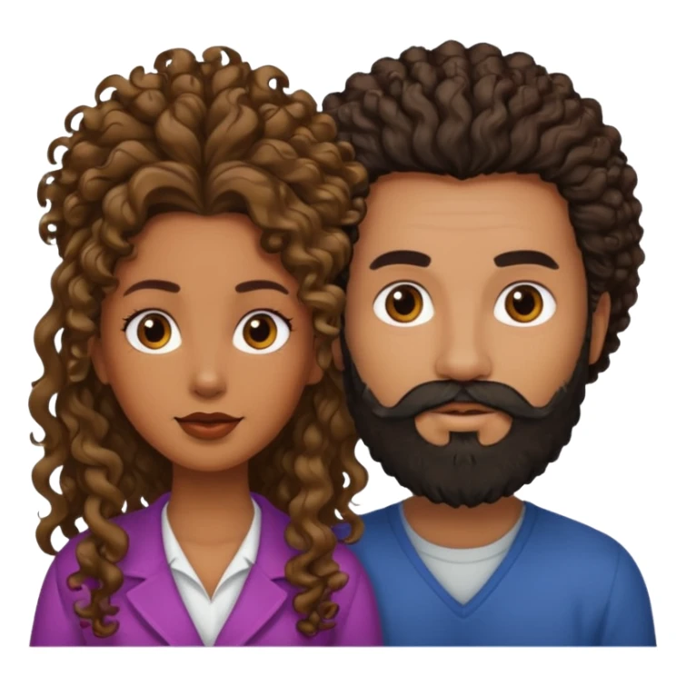 Beso mujer morena rizada cabello largo y hombre blanco con barba negra sticker