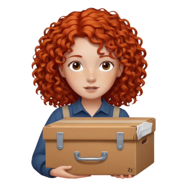 box carrier curly red hair girl  sticker