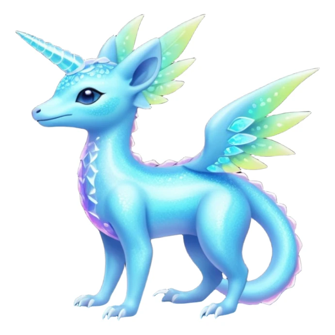 Shiny Exotic Futuristic Tropical Colorful Neon-colored Glittery Ethereal Sparkly Amaura-Aurorus-Fakémon-hybrid-creature (full body)  sticker