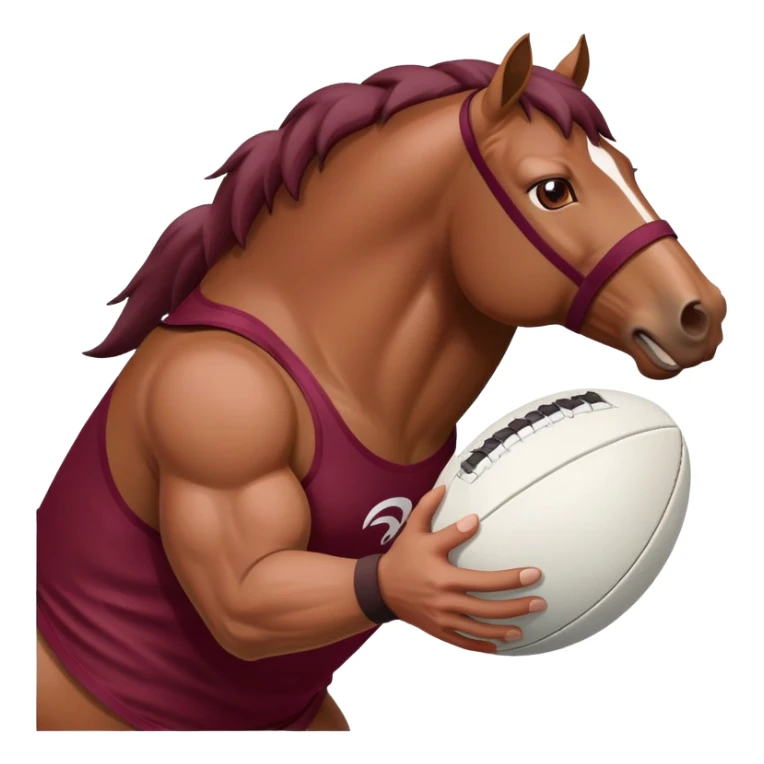 Angry horse holding  white rugby ball wearing maroon singlet sticker