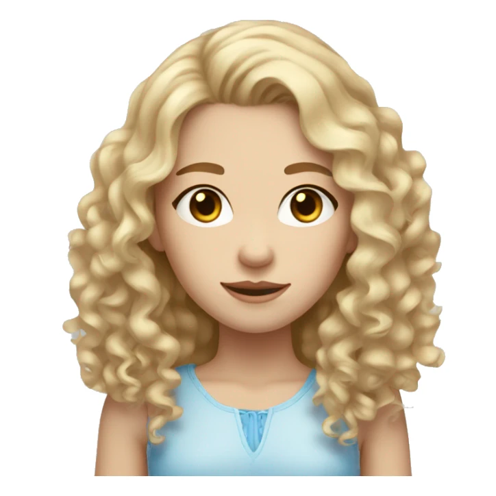 A pale-skinned girl with curly brown hair that turns into blond by a gradient, this girl also has blue eyes sticker