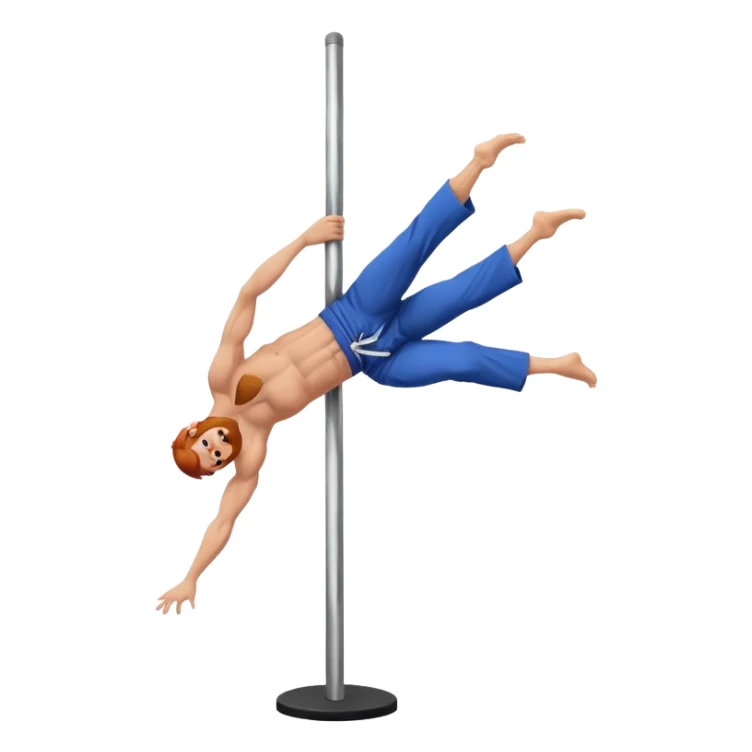 male redhead with beard performing a jiu jitsu move on a pole dance pole sticker