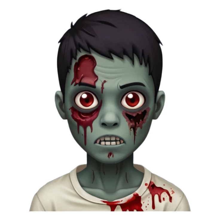 garoto zumbi com cabelo preto e ferimento no rosto sticker