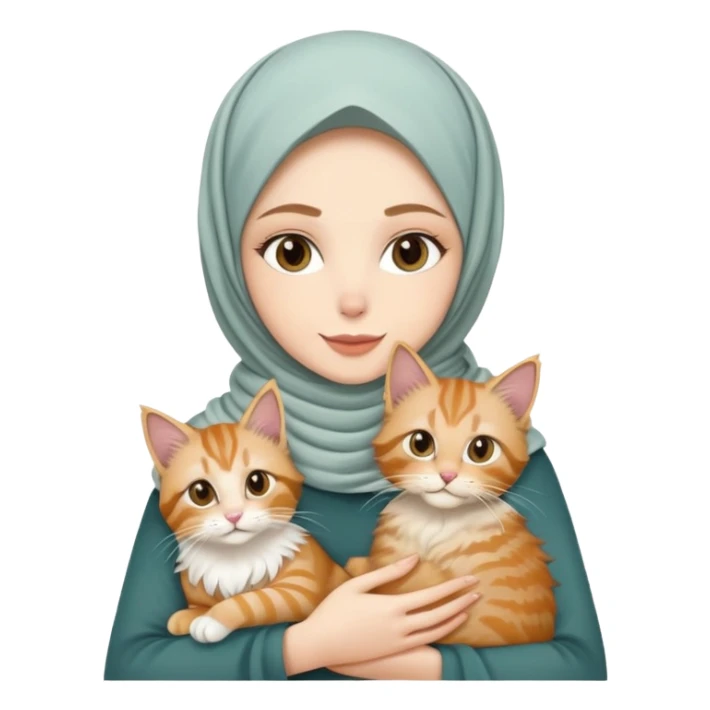 White girl wearing hijab holding nude mainecoon cat sticker