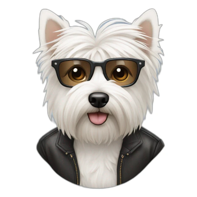 Hombre pelo de punta y gafas con un perro westie sticker