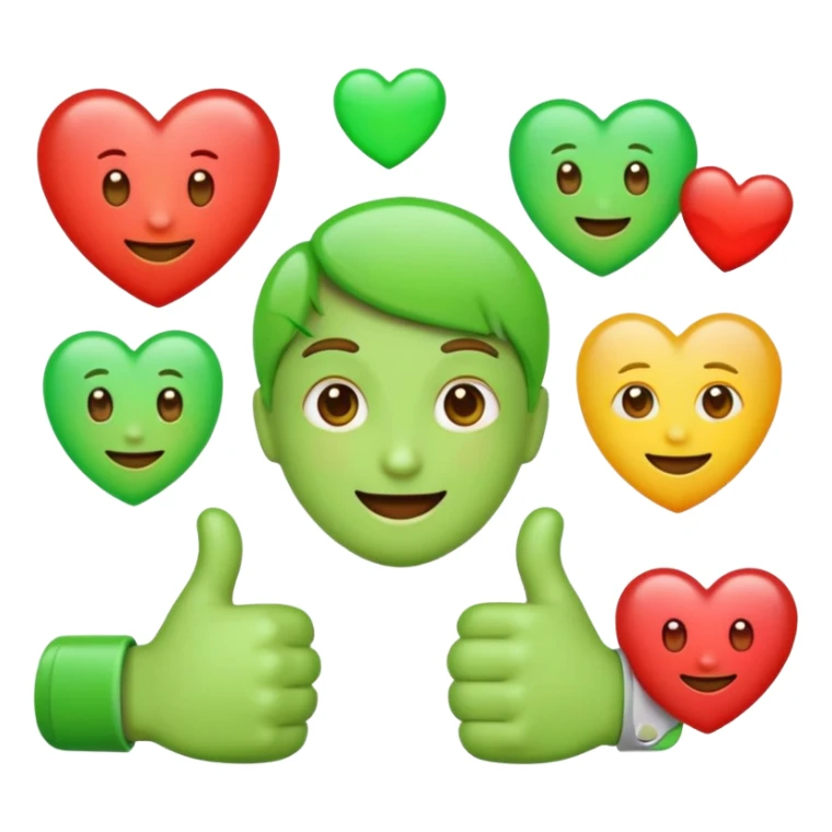 small emojis for an alternative Microsoft teams. bright green with a techie vibe. Face expressions, thumbs up, and hearts. Hearts should me the only ones with multiple colors. Not all in one emoji but seperately sticker