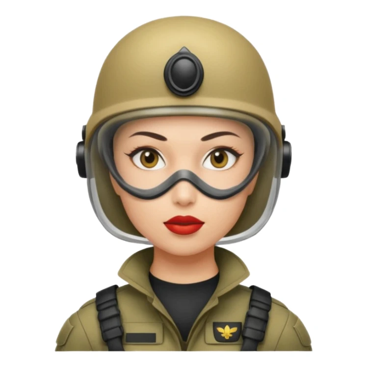 woman soldier with hair style wearing mouth mask sticker