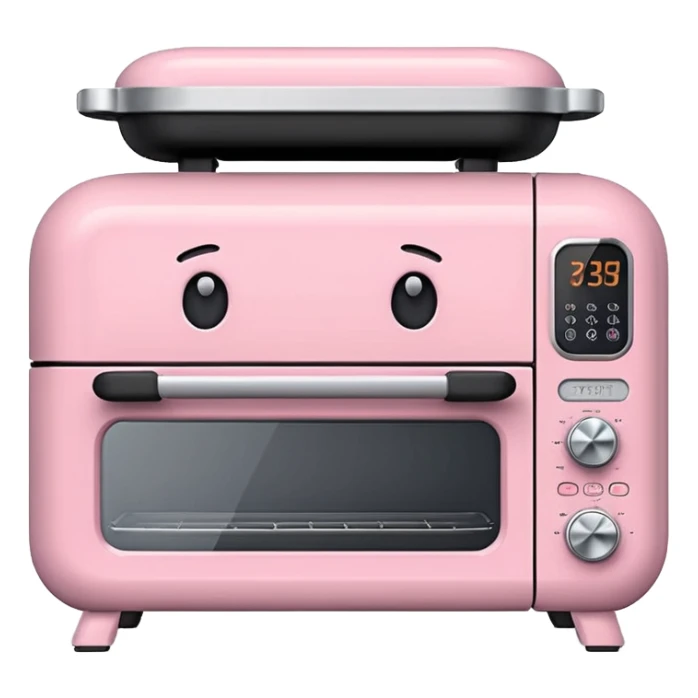 Cute emoji-style Ninja Combi countertop oven, pastel pink appliance, rounded edges, soft highlights, simple shadows, modern kitchen gadget aesthetic, realistic, centered, white background sticker