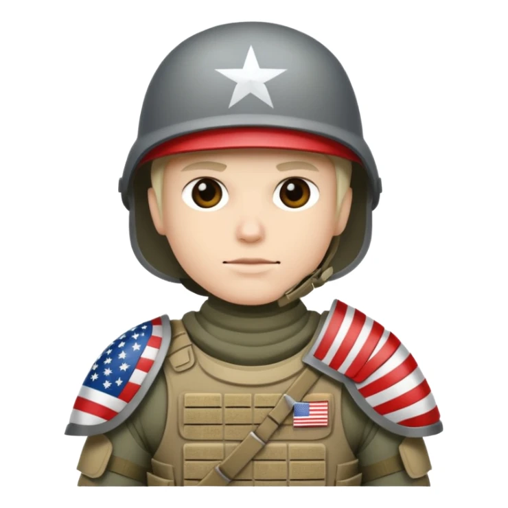 generate white full-armored american soldier with small usa flag on shoulder sticker