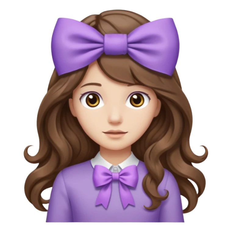 long wavy brown hair from behind with a medium lilac bow sticker